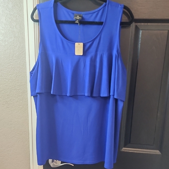 🩶Worthington Blue Ruffled Tank Top - Picture 1 of 3